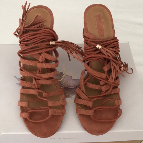 Coral laced up heeled sandals - Picture 1 of 8